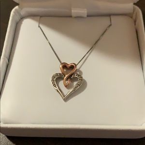 King’s Jewelry Silver abs Rose gold heart necklace